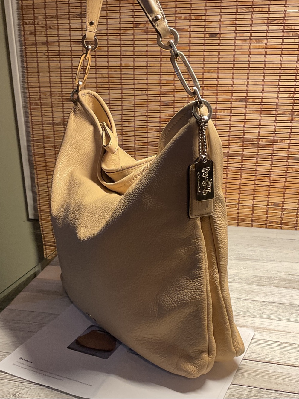 2013 27858 COACH MADISON PEBBLED LEATHER HOBO PURSE HANDBAG In TAN